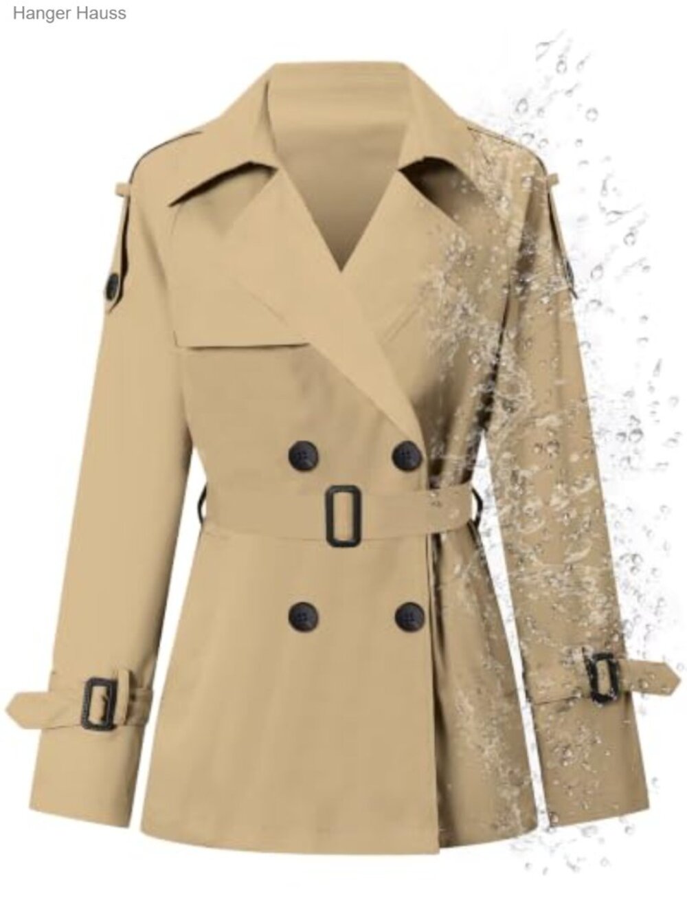 Women's Water Repellent Double Breasted Belted Short Trench Coat